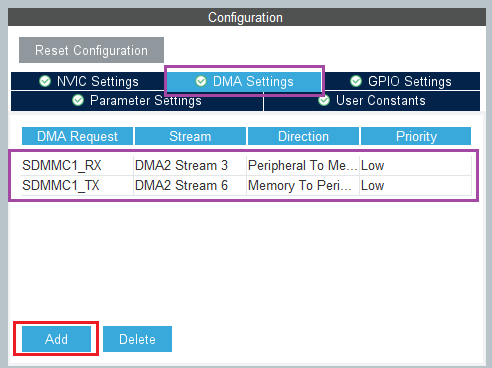 Configuration DMA RX et TX