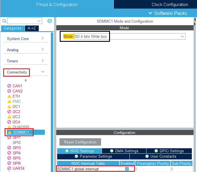 Configuration SDMMC1